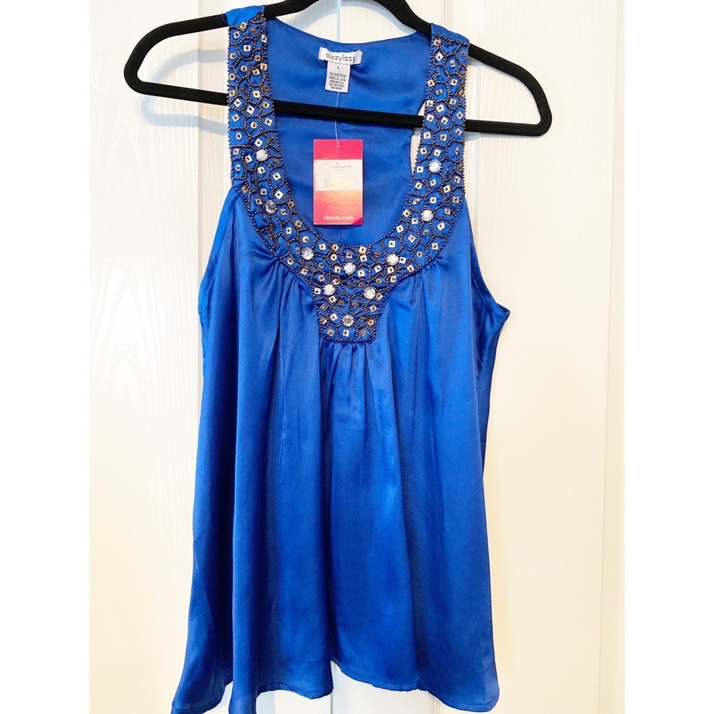Tank top blue with rhinestones sleeveless size L
